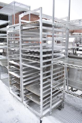 Metal Pan Transport Rack on Commercial Casters w/ 9 Various Metal Pans.