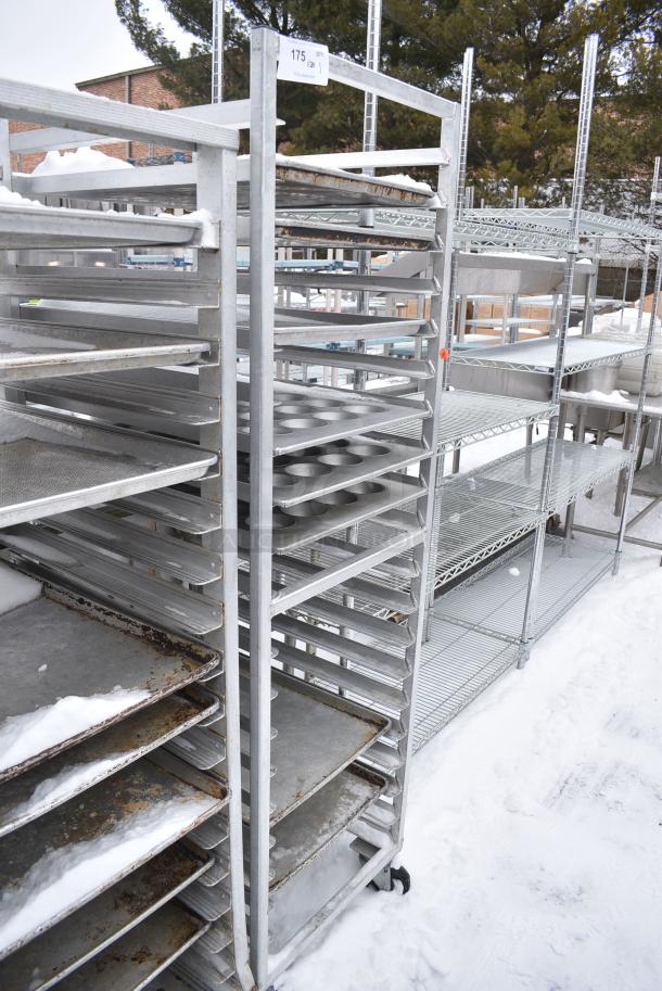 Metal Pan Transport Rack on Commercial Casters w/ 9 Various Metal Pans. - Image 2 of 4