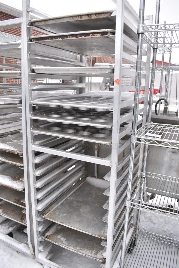 Metal Pan Transport Rack on Commercial Casters w/ 9 Various Metal Pans. - Image 4 of 4