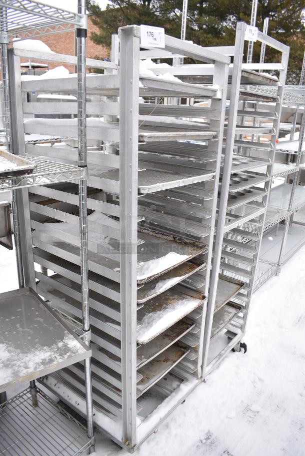Metal Pan Transport Rack on Commercial Casters w/ 7 Metal Baking Pans. - Image 2 of 3