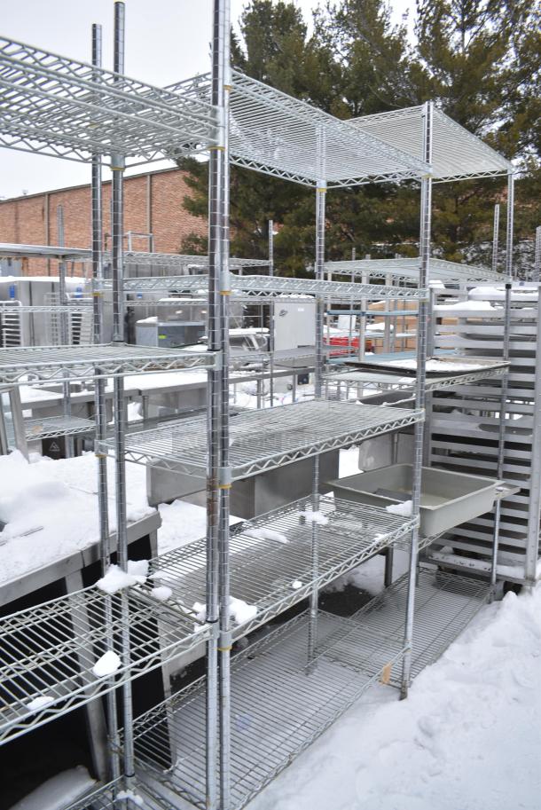 Chrome Finish 5 Tier Wire Shelving Unit. BUYER MUST DISMANTLE. PCI CANNOT DISMANTLE FOR SHIPPING. PLEASE CONSIDER FREIGHT CHARGES. - Image 2 of 4