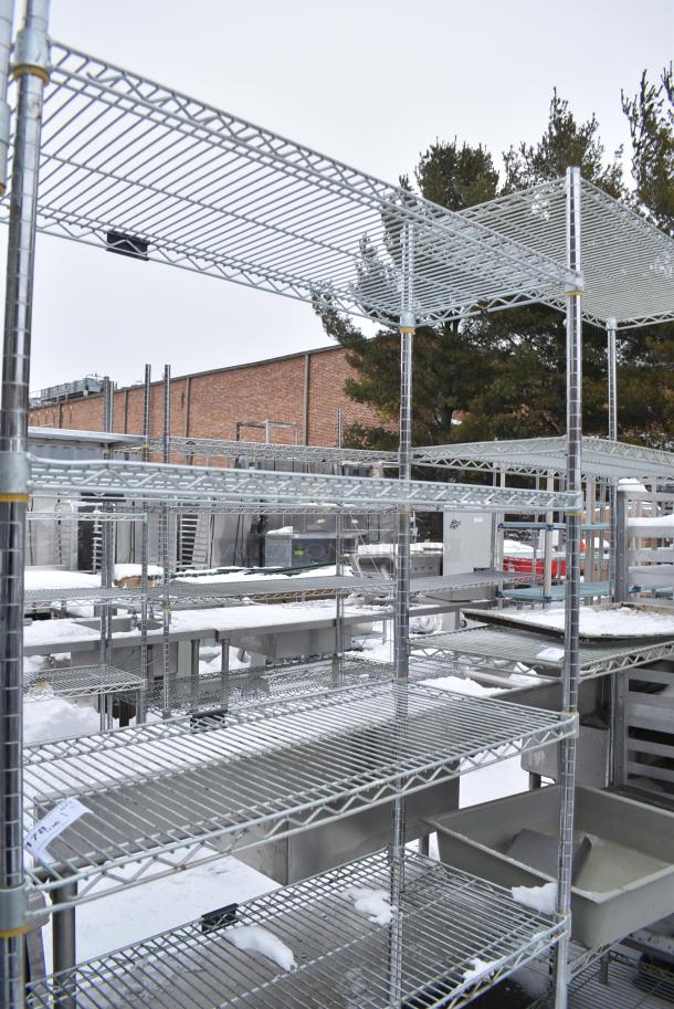 Chrome Finish 5 Tier Wire Shelving Unit. BUYER MUST DISMANTLE. PCI CANNOT DISMANTLE FOR SHIPPING. PLEASE CONSIDER FREIGHT CHARGES. - Image 4 of 4
