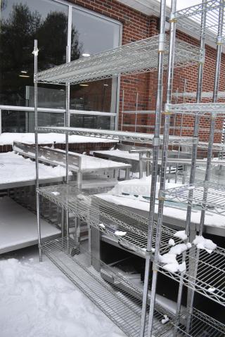 Chrome Finish 4 Tier Wire Shelving Unit. BUYER MUST DISMANTLE. PCI CANNOT DISMANTLE FOR SHIPPING. PLEASE CONSIDER FREIGHT CHARGES.