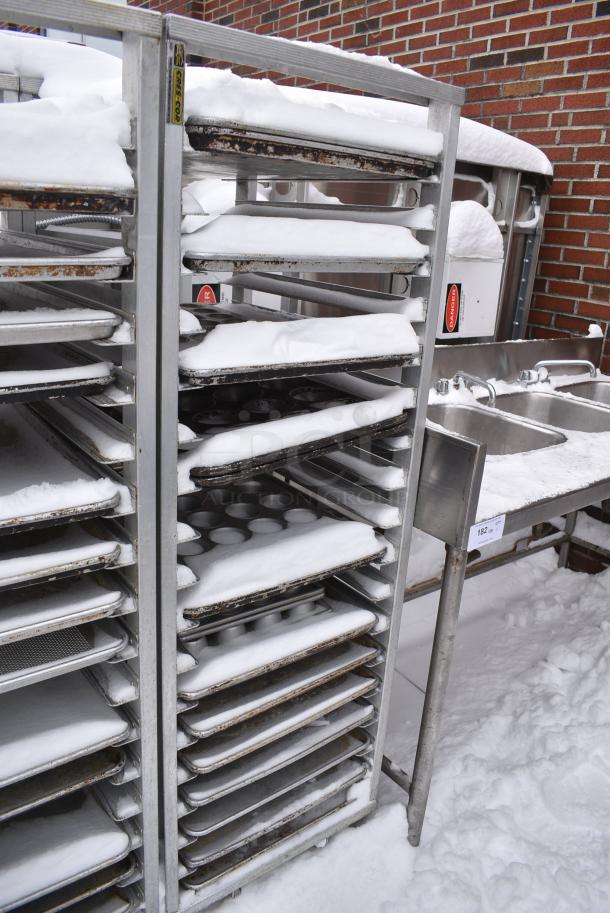 Metal Pan Transport Rack on Commercial Casters w/ 17 Various Metal Pans. - Image 1 of 3