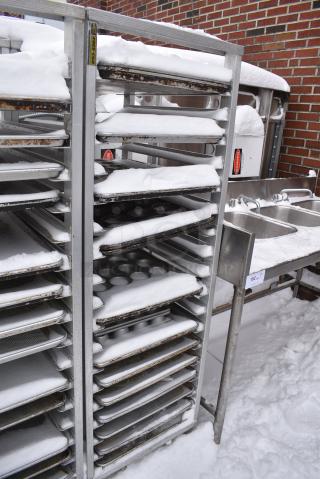 Metal Pan Transport Rack on Commercial Casters w/ 17 Various Metal Pans.