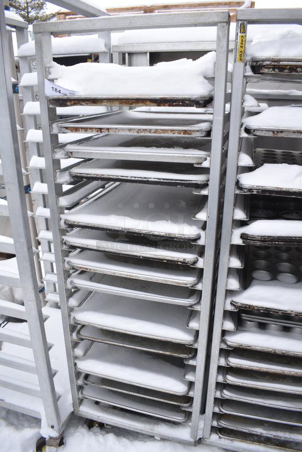 Metal Pan Transport Rack on Commercial Casters w/ 13 Various Metal Pans. - Image 1 of 2