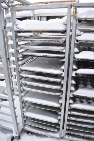 Metal Pan Transport Rack on Commercial Casters w/ 13 Various Metal Pans.