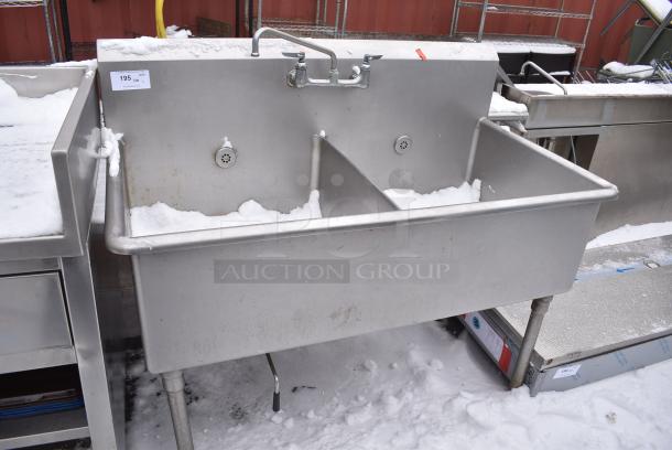 Stainless Steel 2 Bay Sink w/ Faucet and Handles. - Image 1 of 5