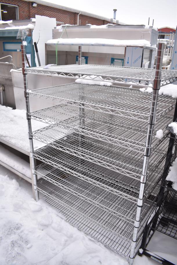 Chrome Finish 8 Tier Wire Shelving Unit. BUYER MUST DISMANTLE. PCI CANNOT DISMANTLE FOR SHIPPING. PLEASE CONSIDER FREIGHT CHARGES. - Image 2 of 3