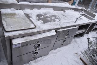 Stainless Steel Table w/ Sink Basin, Faucet, Back Splash and 2 Toastmaster Stainless Steel Commercial 2 Drawer Warming Drawer.