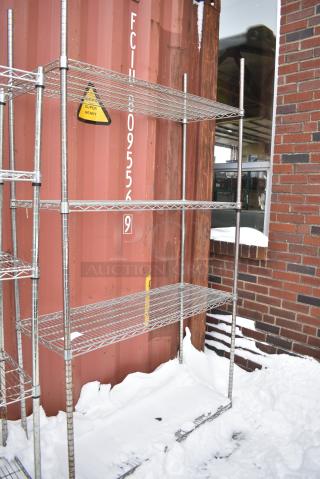 Chrome Finish 4 Tier Wire Shelving Unit. BUYER MUST DISMANTLE. PCI CANNOT DISMANTLE FOR SHIPPING. PLEASE CONSIDER FREIGHT CHARGES.