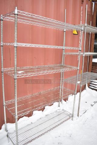 Chrome Finish 5 Tier Wire Shelving Unit. BUYER MUST DISMANTLE. PCI CANNOT DISMANTLE FOR SHIPPING. PLEASE CONSIDER FREIGHT CHARGES.