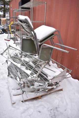 ALL ONE MONEY! Lot of Various Items Including Wire Shelves and Metal Chairs
