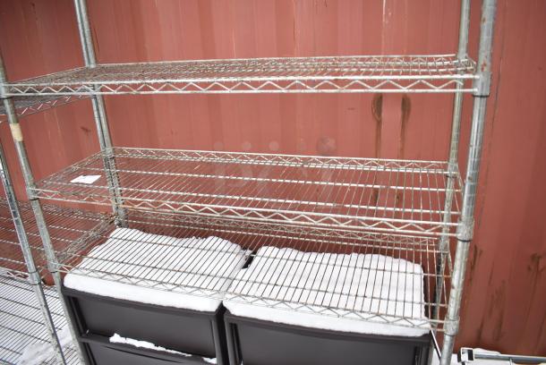 Chrome Finish 5 Tier Wire Shelving Unit w/ Contents. BUYER MUST DISMANTLE. PCI CANNOT DISMANTLE FOR SHIPPING. PLEASE CONSIDER FREIGHT CHARGES. - Image 4 of 5