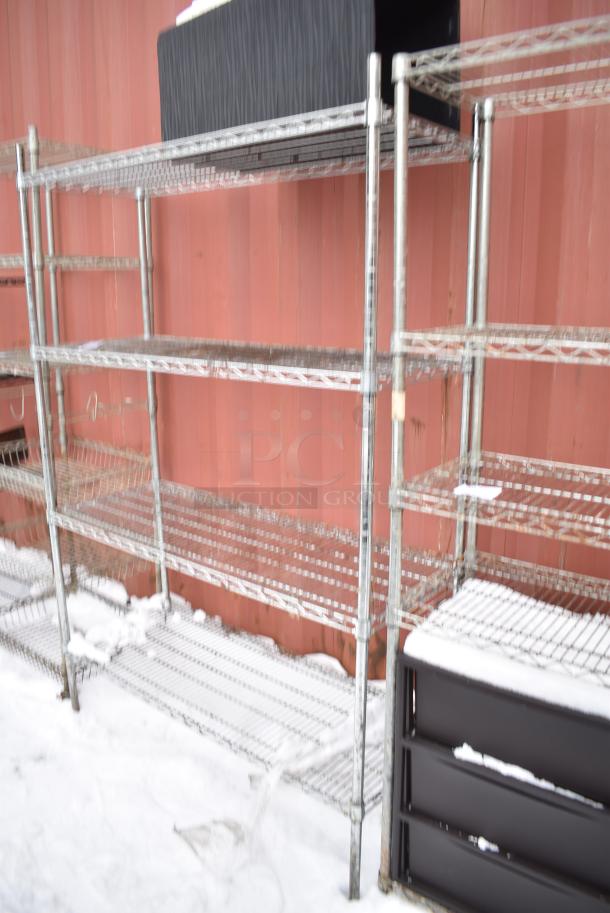 Chrome Finish 4 Tier Wire Shelving Unit w/ Contents. BUYER MUST DISMANTLE. PCI CANNOT DISMANTLE FOR SHIPPING. PLEASE CONSIDER FREIGHT CHARGES. - Image 2 of 5