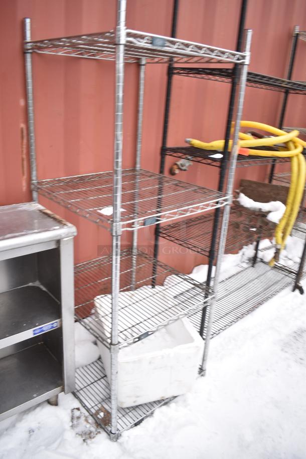 Chrome Finish 4 Tier Wire Shelving Unit w/ Contents. BUYER MUST DISMANTLE. PCI CANNOT DISMANTLE FOR SHIPPING. PLEASE CONSIDER FREIGHT CHARGES. - Image 2 of 4