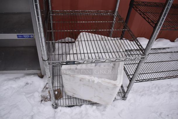 Chrome Finish 4 Tier Wire Shelving Unit w/ Contents. BUYER MUST DISMANTLE. PCI CANNOT DISMANTLE FOR SHIPPING. PLEASE CONSIDER FREIGHT CHARGES. - Image 3 of 4