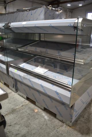 BRAND NEW SCRATCH AND DENT! 2016 BKI HSS4-2TSQ Stainless Steel Commercial Floor Style 2 Tier Warming Display Case Merchandiser. 230 Volts, 1 Phase.