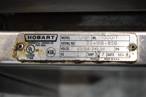 Hobart LXIH Stainless Steel Commercial Undercounter Dishwasher. 120/208-240 Volts, 1 Phase. - Image 6 of 6