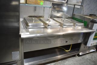 L&J CWS Stainless Steel Commercial Floor Style Natural Gas Powered 4 Bay Steam Table w/ Sneeze Guard.