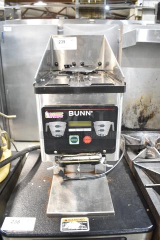 Bunn Stainless Steel Countertop Coffee Bean Grinder Base. 120 Volts, 1 Phase. Tested and Powers On But Parts Do Not Move