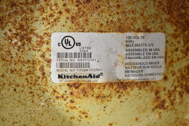 KitchenAid KP26M10XQ2MY Professional 600 Metal Countertop Planetary Dough Mixer w/ Stainless Steel Mixing Bowl and Whisk Attachment. 115 Volts, 1 Phase. Tested and Powers On But Parts Do Not Move - Image 6 of 6