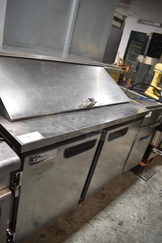 2016 Leader ESLM48S/C Stainless Steel Commercial Sandwich Salad Prep Table Bain Marie Mega Top on Commercial Casters. 115 Volts, 1 Phase. Tested and Working!