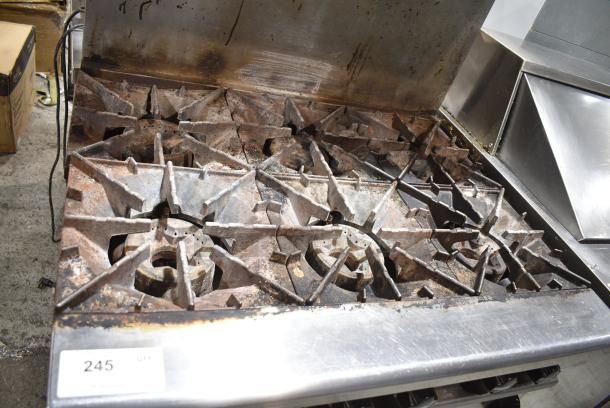 Radiance Stainless Steel Commercial Natural Gas Powered 6 Burner Range w/ Oven, Over Shelf and Back Splash on Commercial Casters. - Image 3 of 8