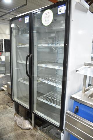 Master-Bilt BMG-48-HGP Metal Commercial 2 Door Reach In Cooler Merchandiser w/ Poly Coated Racks. 208-230 Volts, 1 Phase. Tested and Working!