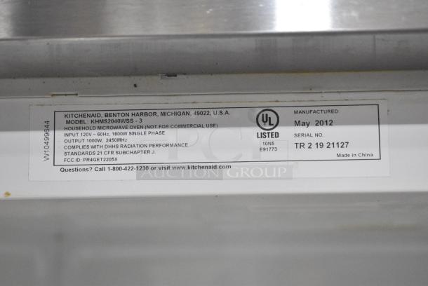 KitchenAid KHMS2040WSS-3 Stainless Steel Microwave Oven. 120 Volts, 1 Phase. - Image 6 of 6