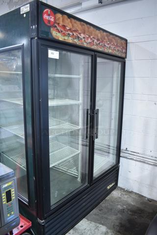 True GDM-49 Metal Commercial 2 Door Reach In Cooler Merchandiser w/ Poly Coated Racks. 115 Volts, 1 Phase. Tested and Working!