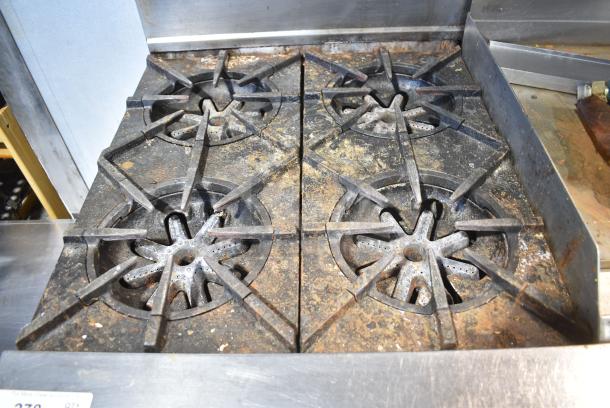 Garland H284-36G Stainless Steel Commercial Propane Gas Powered Flat Top Griddle, 4 Burner Range, 2 Ovens, Over Shelf and Back Splash on Commercial Casters. - Image 4 of 12