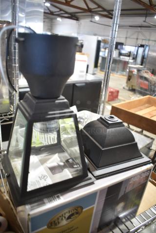 BRAND NEW IN BOX! Hampton Bay 240 369 Black Steel Line Voltage Outdoor Weather Resistant Post Light
