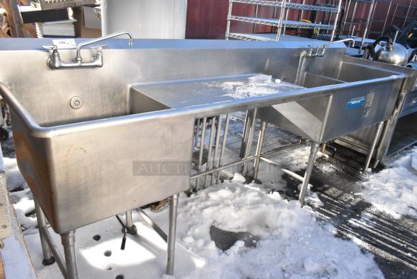 Stainless Steel 3 Bay Sink w/ 2 Faucets, 2 Handles. - Image 1 of 4