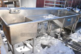 Stainless Steel 3 Bay Sink w/ 2 Faucets, 2 Handles.