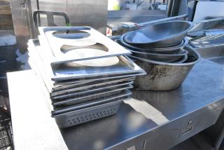 ALL ONE MONEY! Lot of Various Items Including Stainless Steel Drop In Bins and Metal Bowls