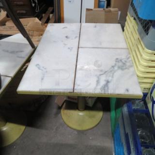 One Heavy Marble Type Table Top On A Pedestal Base. 24X30X29