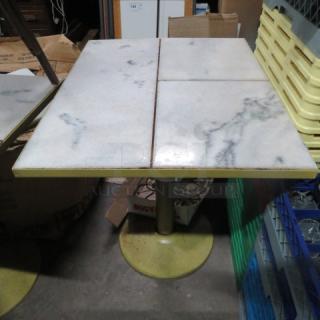 One Heavy Marble Type Table Top On A Pedestal Base. 24X30X29