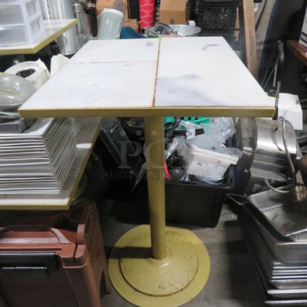 One Heavy Marble Type Bar Height Table Top On A Pedestal Base. 24X30X42.5 - Image 1 of 1