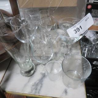 One Lot Of Assorted Glassware.