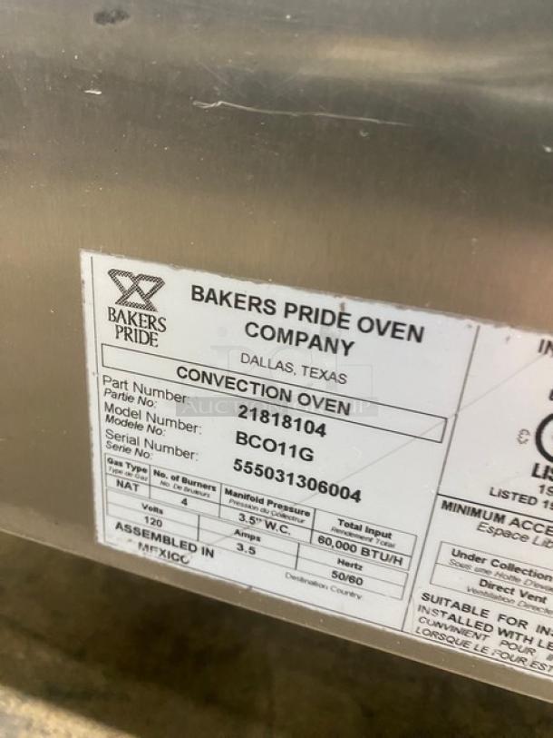 Bakers Pride Cyclone/Superior Series Commercial Stainless Steel Natural Gas Powered Double Stacked Convection Oven! With Wire Oven Racks! Model: BCO11G SN: 555031306004! 120V! On Casters! 2X Your Bid Makes One Unit! - Image 5 of 10