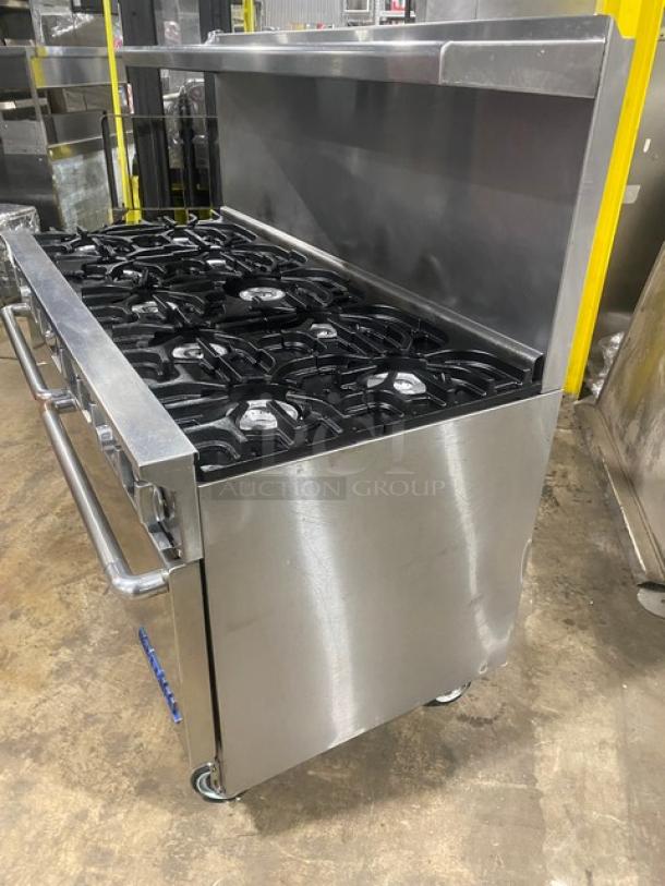 Imperial Commercial Stainless Steel Natural Gas Powered 10 Burner Range/Double Oven Combo! With Back Splash & Overhead Salamander Shelf! With Wired Oven Racks! On Casters! - Image 2 of 10