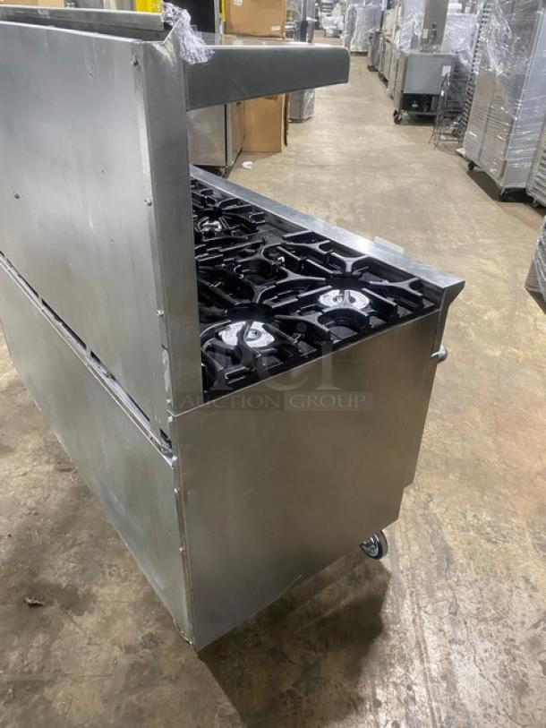 Imperial Commercial Stainless Steel Natural Gas Powered 10 Burner Range/Double Oven Combo! With Back Splash & Overhead Salamander Shelf! With Wired Oven Racks! On Casters! - Image 3 of 10
