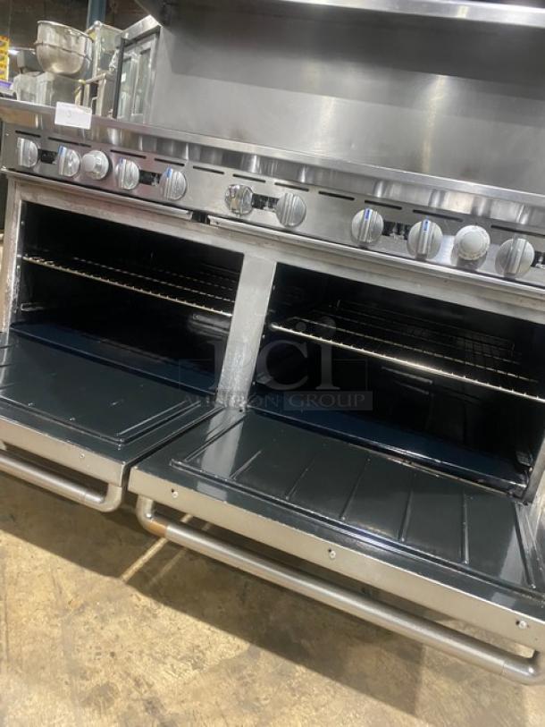 Imperial Commercial Stainless Steel Natural Gas Powered 10 Burner Range/Double Oven Combo! With Back Splash & Overhead Salamander Shelf! With Wired Oven Racks! On Casters! - Image 7 of 10