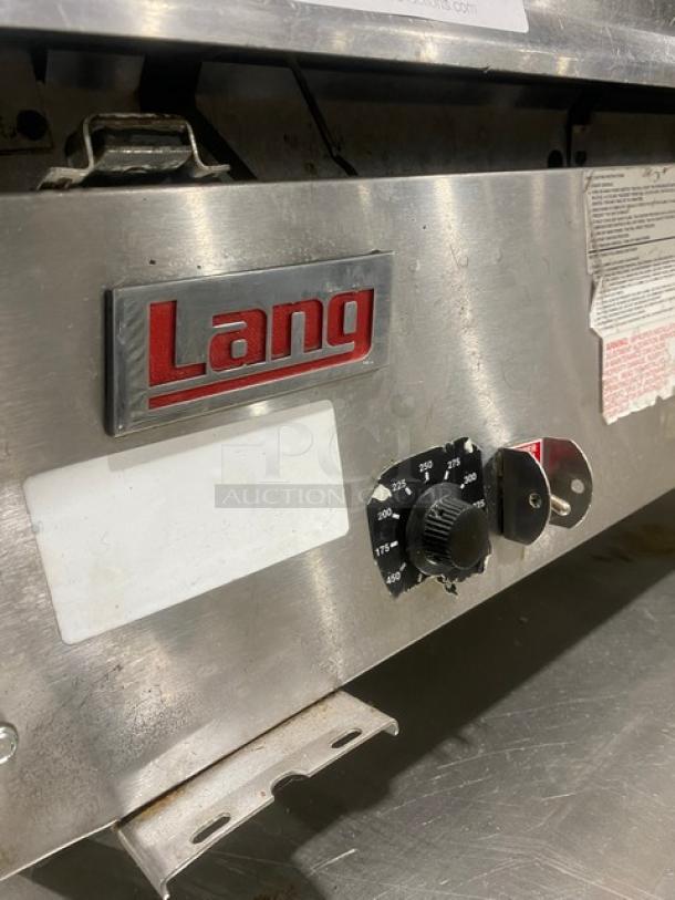 GREAT! Lang Commercial Stainless Steel Natural Gas Powered 48" Countertop Mirror Shine Highly Polished Chrome Top Flat Griddle! With Thermostatic Controls! Model: 148SC-NAT-SH SN: GT2481218A0011! 120V 1 Phase! On Legs! - Image 6 of 8