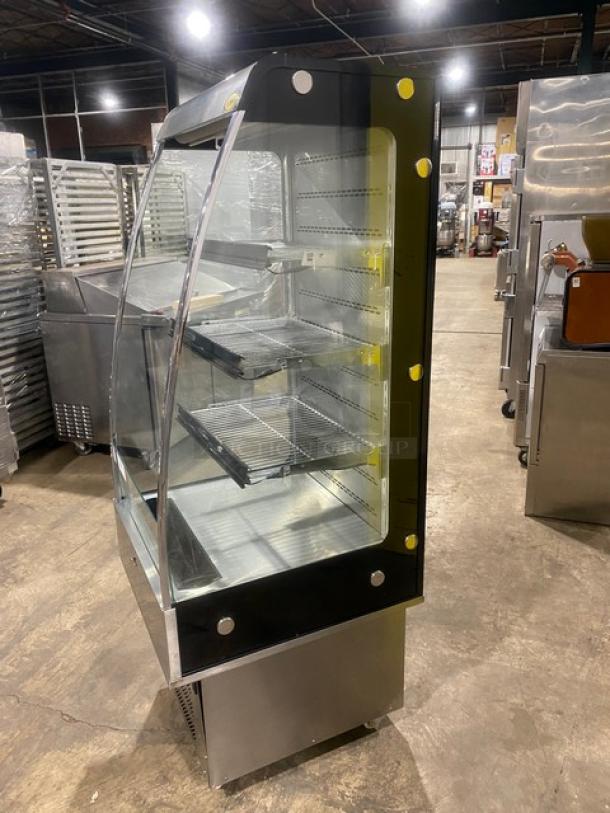 Omcan Commercial Stainless Steel Vertical Self-Contained Refrigerated Open Grab-N-Go Multi-Level Merchandiser Display Case! With LED Lighting & Pull-Down Night Curtain! With Adjustable Chrome Plated Wire Tier Racks! Model: 25825 SN: 2582531651110038! 110V 1 Phase! On Casters! - Image 2 of 8