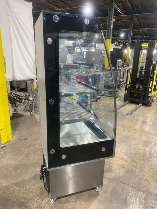 Omcan Commercial Stainless Steel Vertical Self-Contained Refrigerated Open Grab-N-Go Multi-Level Merchandiser Display Case! With LED Lighting & Pull-Down Night Curtain! With Adjustable Chrome Plated Wire Tier Racks! Model: 25825 SN: 2582531651110038! 110V 1 Phase! On Casters! - Image 3 of 8