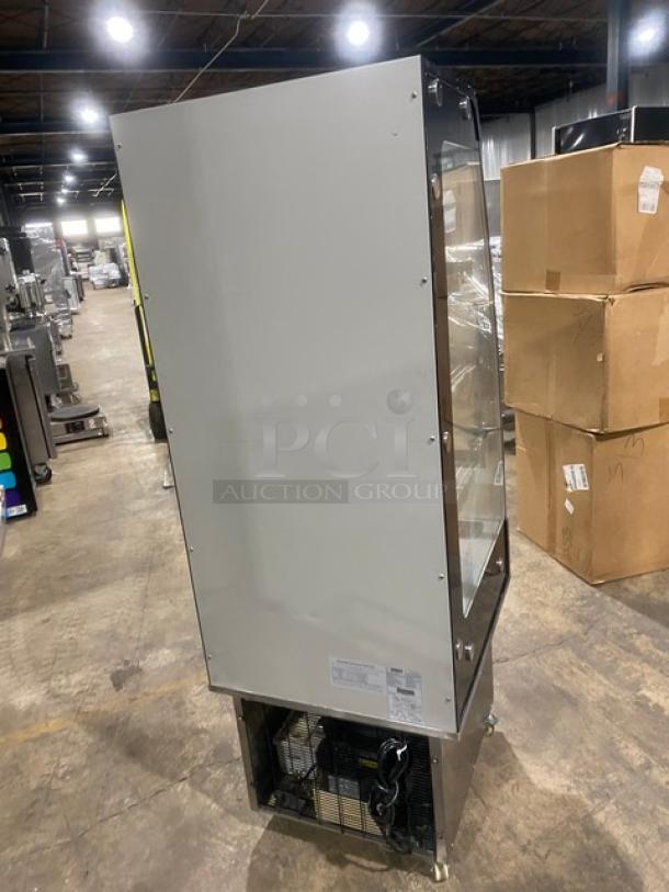 Omcan Commercial Stainless Steel Vertical Self-Contained Refrigerated Open Grab-N-Go Multi-Level Merchandiser Display Case! With LED Lighting & Pull-Down Night Curtain! With Adjustable Chrome Plated Wire Tier Racks! Model: 25825 SN: 2582531651110038! 110V 1 Phase! On Casters! - Image 4 of 8