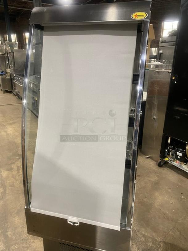 Omcan Commercial Stainless Steel Vertical Self-Contained Refrigerated Open Grab-N-Go Multi-Level Merchandiser Display Case! With LED Lighting & Pull-Down Night Curtain! With Adjustable Chrome Plated Wire Tier Racks! Model: 25825 SN: 2582531651110038! 110V 1 Phase! On Casters! - Image 6 of 8