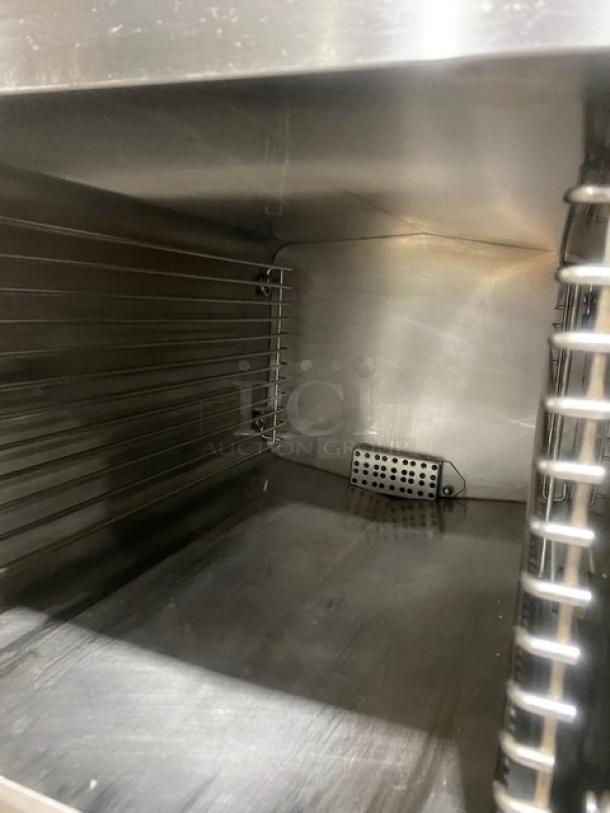 Cleveland Range Enodis Series Commercial Stainless Steel Natural Gas Powered Dual Compartment Convection Steamer! With SureCook Controls! With Built In Pan Holding Racks! Model: 24CGA6.2S SN: WC 87823-04I-01! 120V 1 Phase! On Legs! - Image 6 of 10
